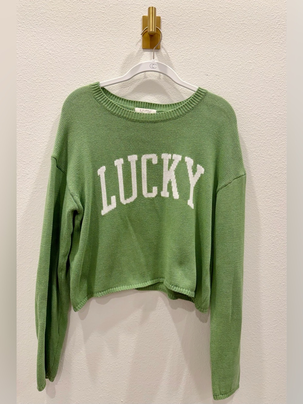 Z Supply Lucky Green Cropped Knit Sweater